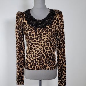 Leopard Print Long Sleeved Sweater by INC
